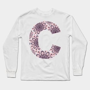 Dark Mandala Letter Capital C Grey Long Sleeve T-Shirt